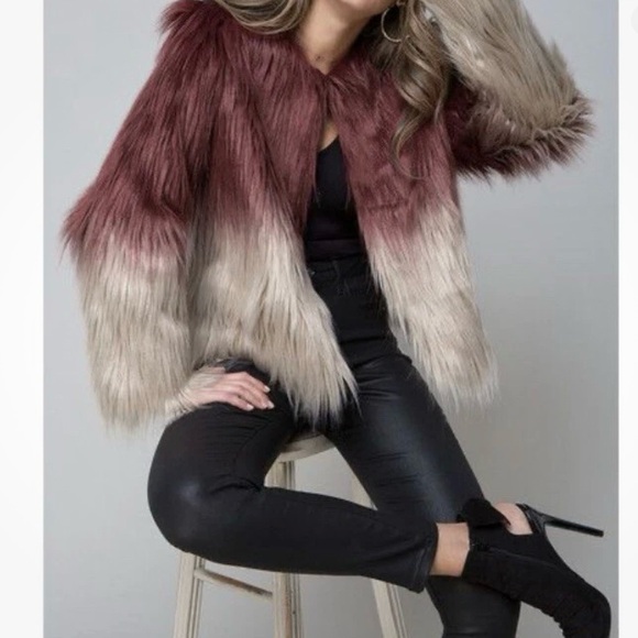 Brand NWT Bebe Runaway Ombre Shaggy Fur Coat - Picture 1 of 3